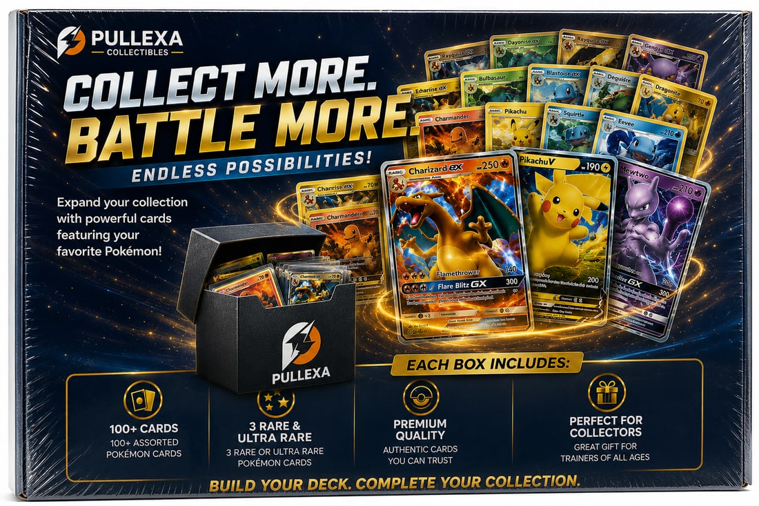 Pokemon 100 Card Collection Bundle w/ 3 Guaranteed Ultra Rare Cards: Offered is a 100-card Pokemon collection bundle featuring a mix of authentic Pokemon cards from multiple sets and eras. Each bundle includes 3 guaranteed Ultra Rare cards, making it a great addition f