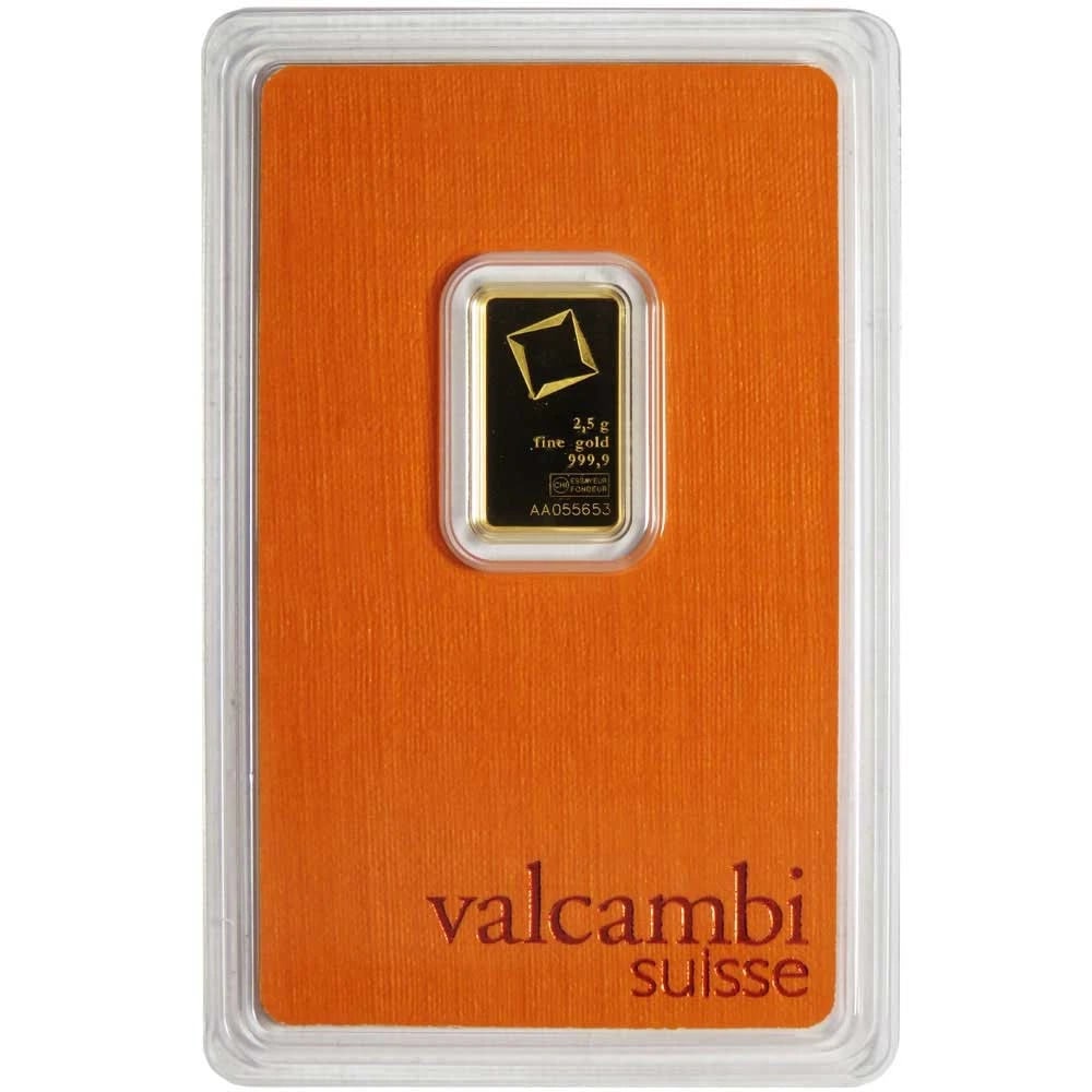 2.5 Gram Valcambi Suisse .9999 Fine Gold Bar Sealed in Assay