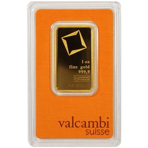 1 Troy oz Valcambi Suisse .9999 Fine Gold Bar Sealed in Assay