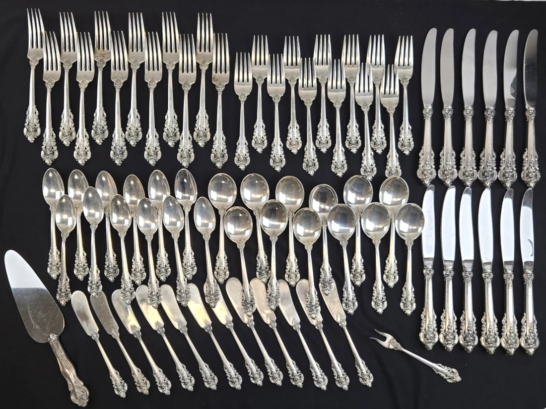 Wallace Sterling Silver Flatware Silverware Set - Grande Baroque 74 Pcs (1 of 6)