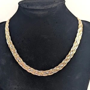 Italian 18K Tri-Tone Woven Gold Necklace 16 Inch 14.34g
