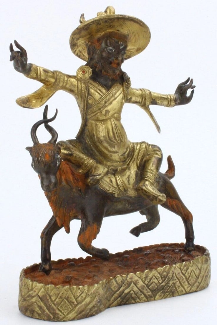 Qing Dynasty Tibetan Gilt-Bronze Buddha Statue: A Qing Dynasty Tibetan gilt-bronze Buddha seated in a meditative posture. The figure is finely modeled with layered robes, ritual hand gestures, and a composed devotional expression. Measures approxim