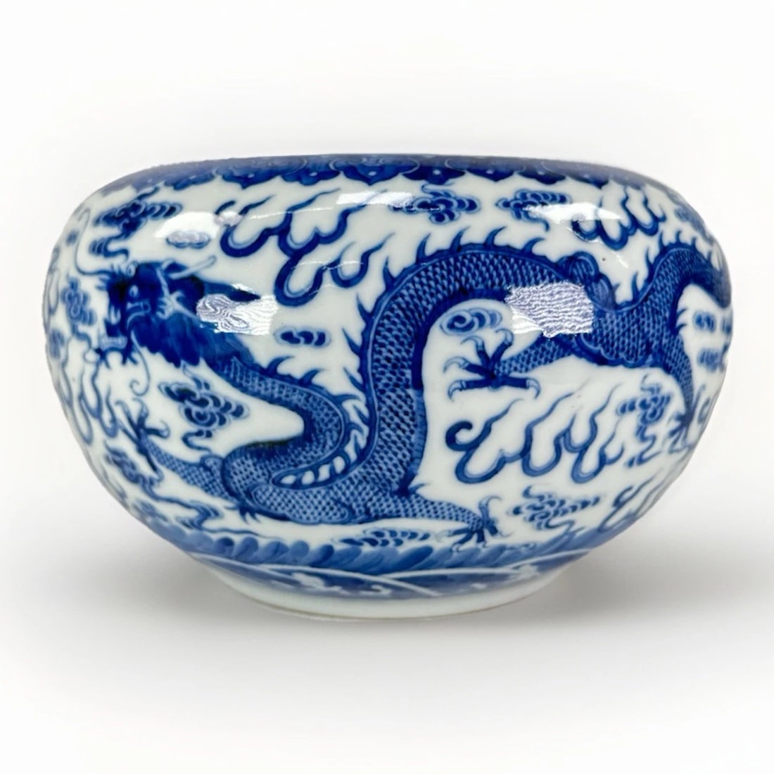 Late Qing Blue & White Dragon Basin with Qianlong Mark (1 of 7)