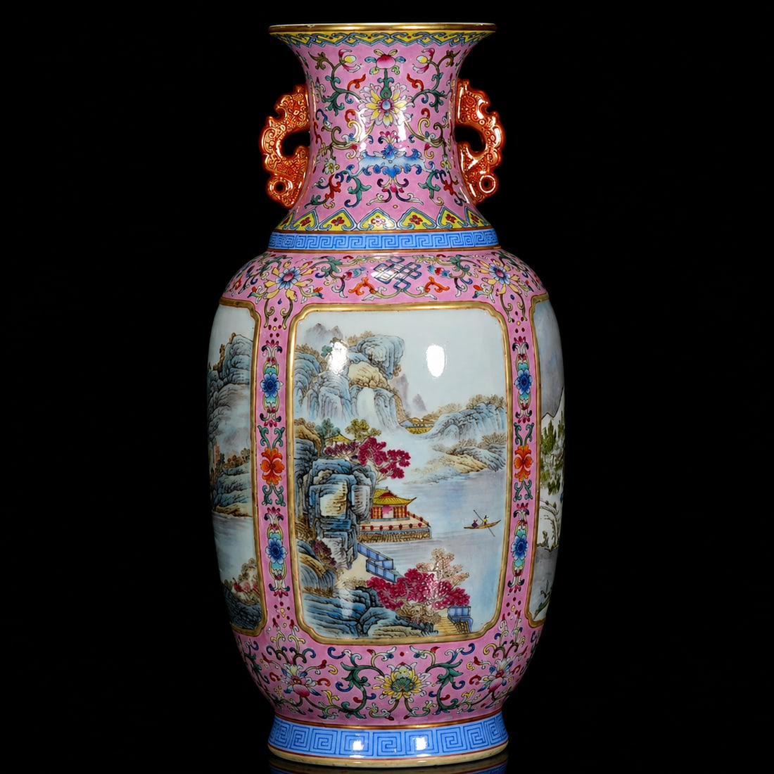 Qianlong-Marked Famille-Rose Mountain Landscape Bottle Vase (1 of 7)