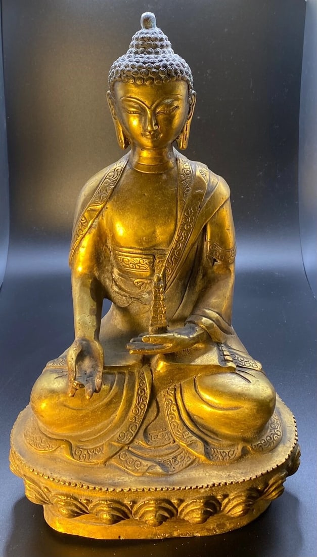 Qianlong-Marked Chinese Gilt-Bronze Buddha Statue