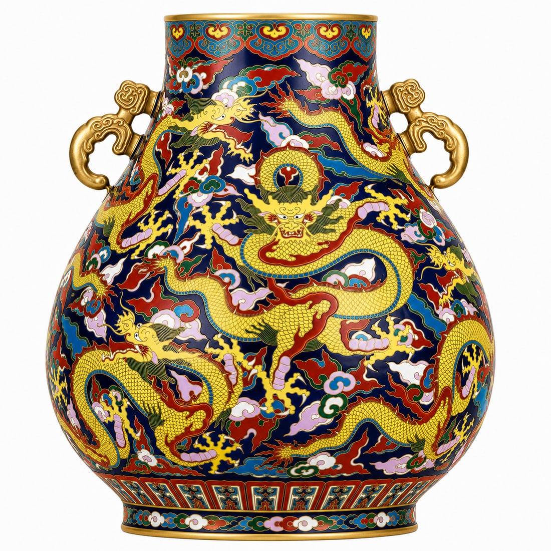 Qianlong-Marked Enameled Porcelain Dragon-Handle Jar: Qianlong-Marked Enameled Porcelain Dragon-Handle Jar. This finely crafted Chinese decorative work features traditional motifs and detailed handwork in Enamel Porcelain. The composition reflects the sy