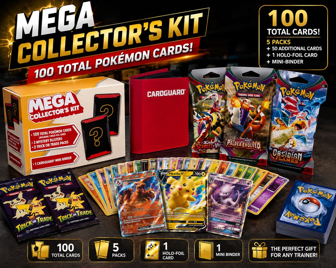 Pokemon Mega Collector's Kit – 100 Cards, 5 Booster Packs & Mini Binder Factory Sealed (1 of 2)