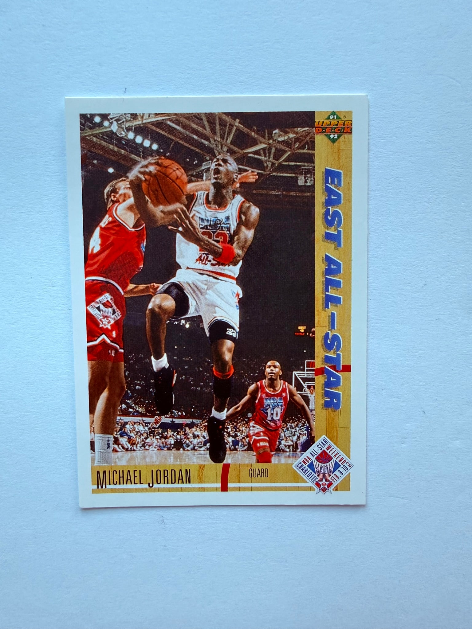 1991 Upper Deck Michael Jordan All-Star #69 Chicago Bulls NBA HOF: 1991 Upper Deck Michael Jordan “East All-Star” card #69 featuring Jordan during his legendary Chicago Bulls era. Clean vintage Jordan collectible with strong display appeal.