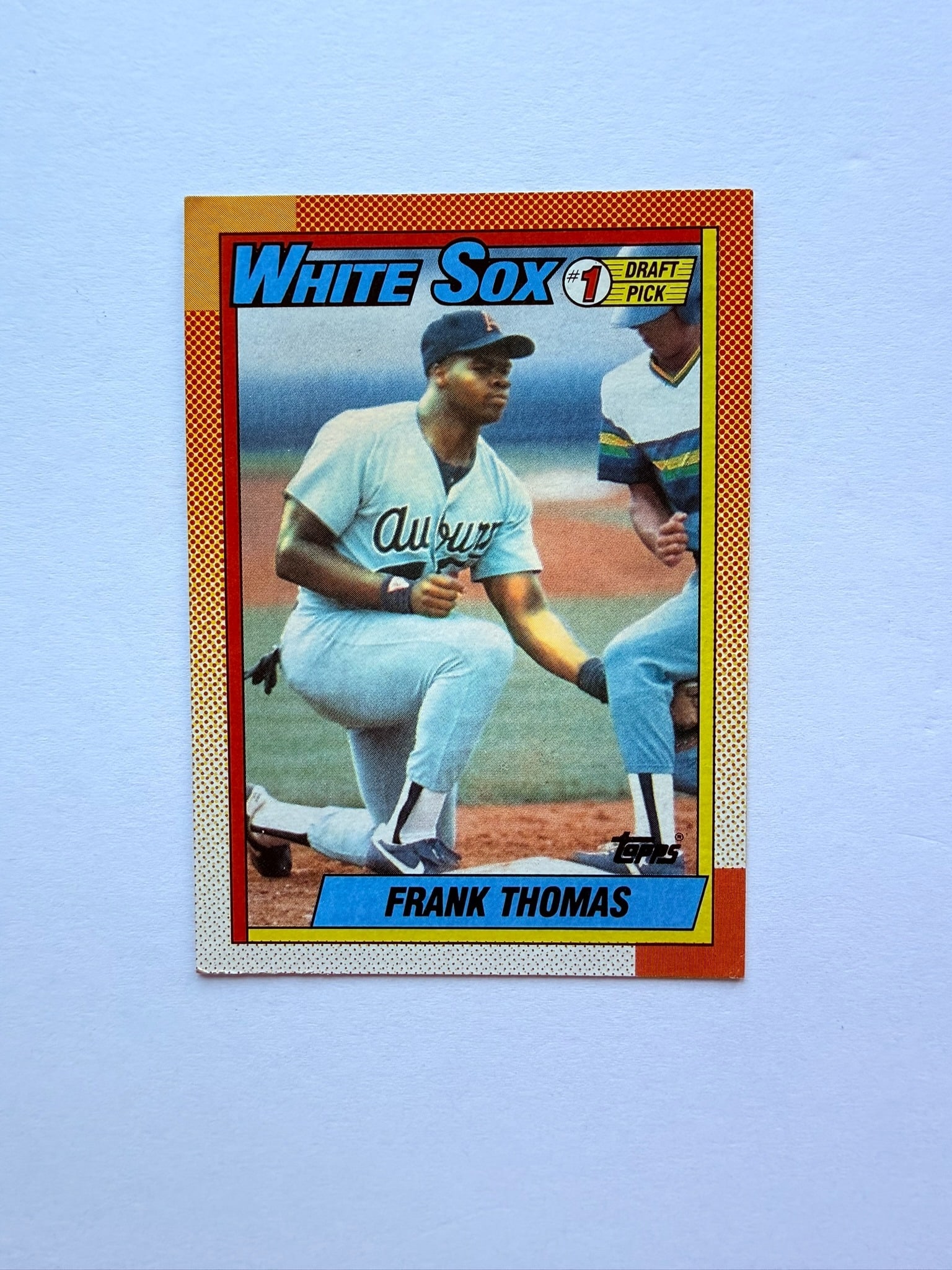1990 Topps Frank Thomas Rookie Error Card #414 White Sox RC Draft Pick Error Rare: 1990 Topps Frank Thomas Rookie Card #414 featuring multiple visible printing/error variations. One of the most iconic rookie cards of the junk wax era and a must-have for serious baseball collectors.