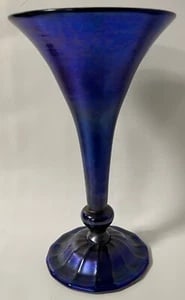 Rare Antique Original L.C. Tiffany Blue Favrile Glass Trumpet Vase (9017M) (1 of 7)