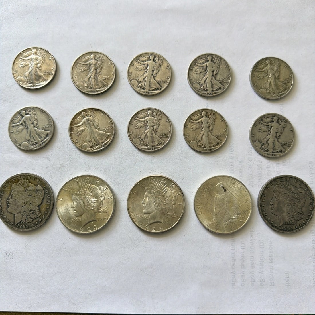 15 Coin Lot Of Walking Liberty Half $ And Peace + Morgans $1s Mi x ed Mints &Years (1 of 4)