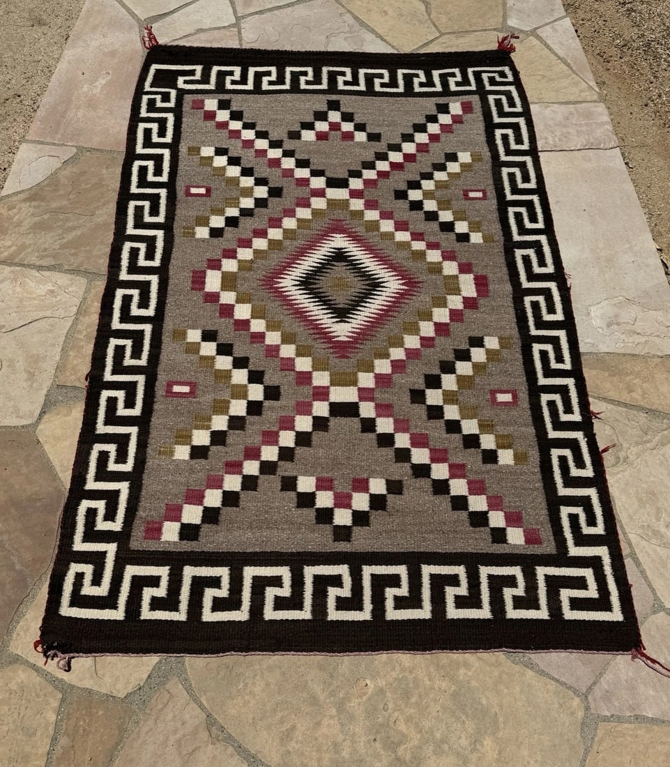 Authentic Navajo Cabin Rug Weaving 63 x 41 Inch c.1930 Churro Wool (1 of 6)