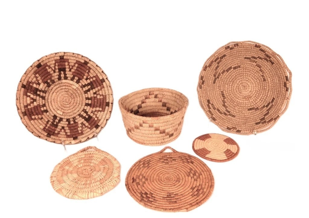Papago (Tohono O'odham) Woven Baskets and Trays, Set of 6, c. 1950s (1 of 6)