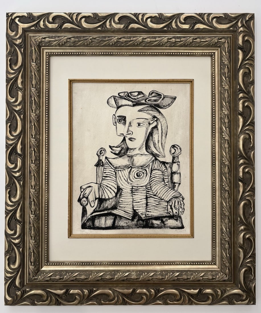 After Pablo Picasso – Figural Composition – Lithograph on Paper, Framed: After Pablo Picasso (1881–1973, Spain). Lithograph on paper reproducing a figural composition associated with the named artist. “After” refers to a print that reproduces a work of art by the