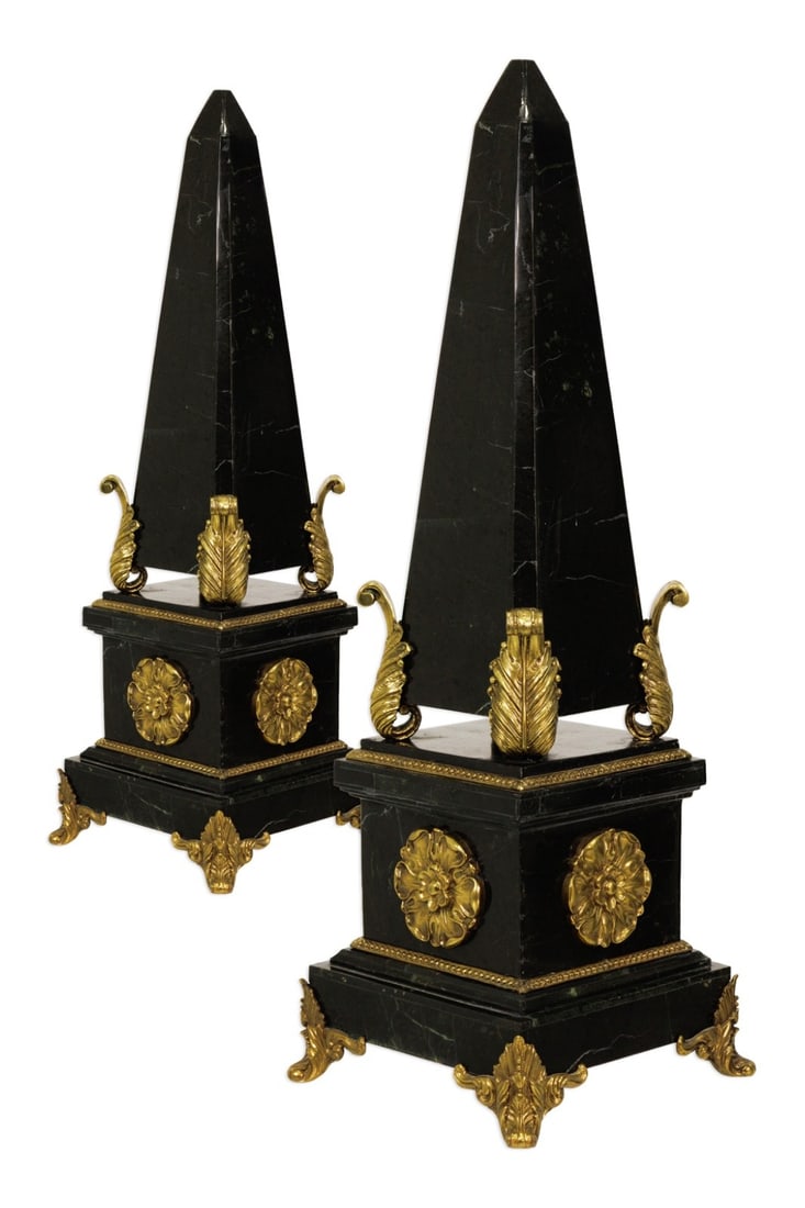 Maitland Smith Pair of Vintage Black Marble Neoclassical Obelisks (1 of 7)