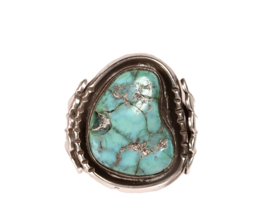Navajo Sterling Silver Turquoise Ring, Size 10, circa 1980 (1 of 6)