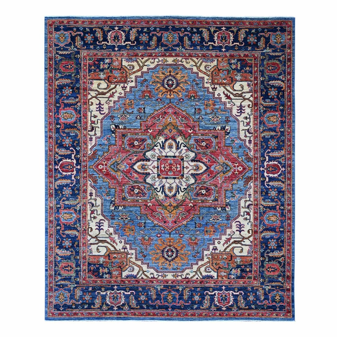 8 ft x 9 ft 10 in Blue Seeripe Heris with Medallion Design Wool Hand Knotted Rug 21214 (1 of 9)