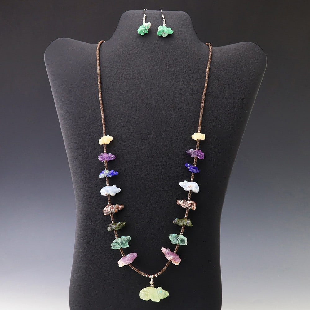 Native American ZUNI Frog Fetish Necklace & Earrings Debra Gasper Ray Tsethlikai (1 of 10)