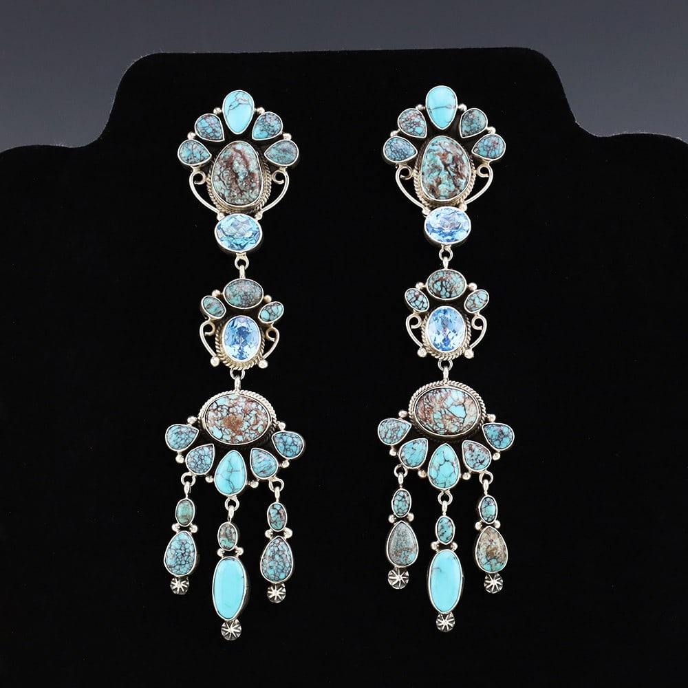 Native American Navajo Blue Topaz & Prince Turquoise Earrings By Carol Wylie (1 of 4)