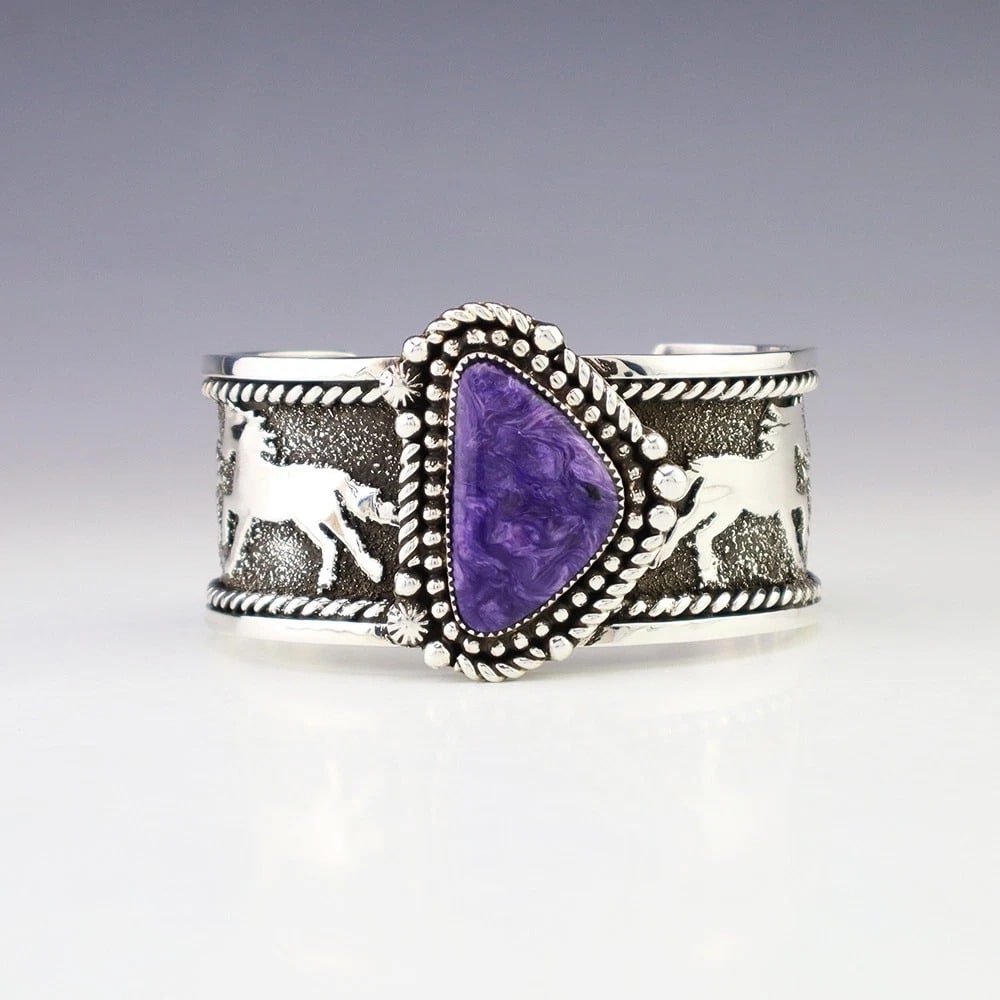 Native American Navajo Sterling Silver & Charoite Horse Bracelet Sandra Parker (1 of 5)
