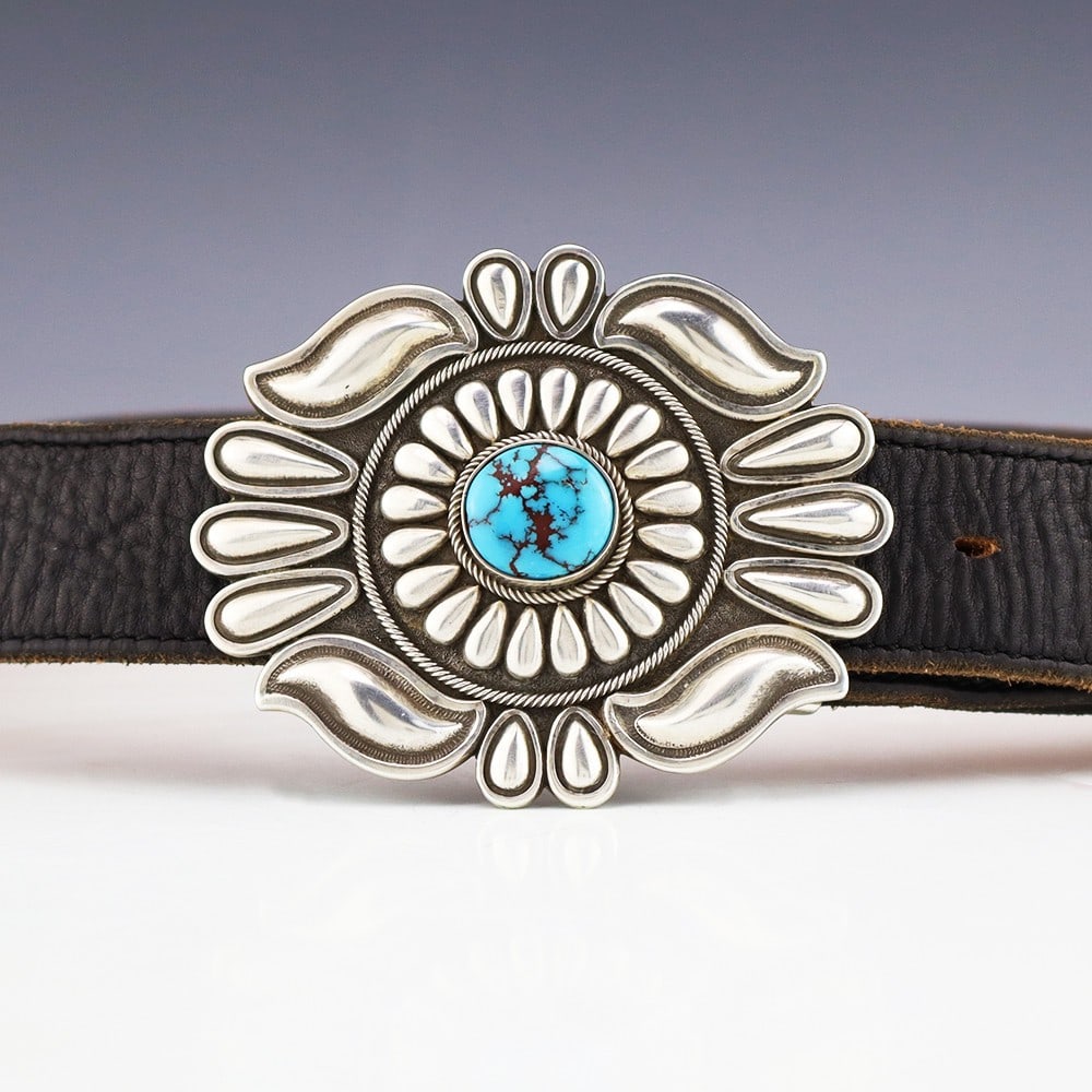 Thomas Jim Navajo Sterling Silver Turquoise Belt Buckle (1 of 4)