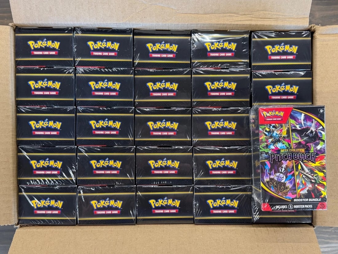 Pokemon Pitch Black ME05 Booster Bundle Factory Sealed Case: Factory-sealed Pokemon Pitch Black ME05 booster bundle case. Offered as sealed trading-card product for collectors and sealed-product enthusiasts. Please review all photographs for factory seals, exte