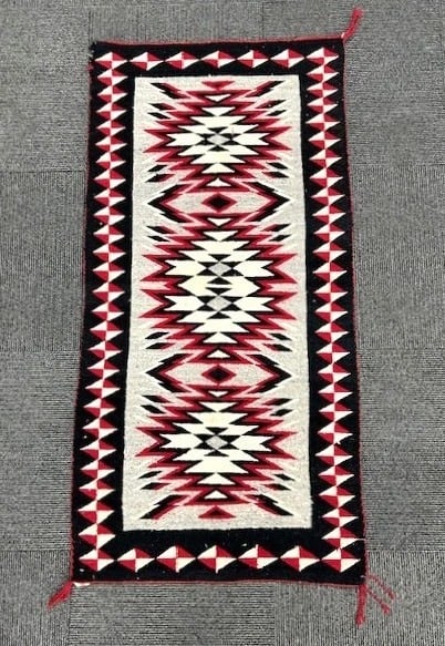 Antique Navajo Rug, ca. 1940, Geometric Design, 57 x 29 in (1 of 4)