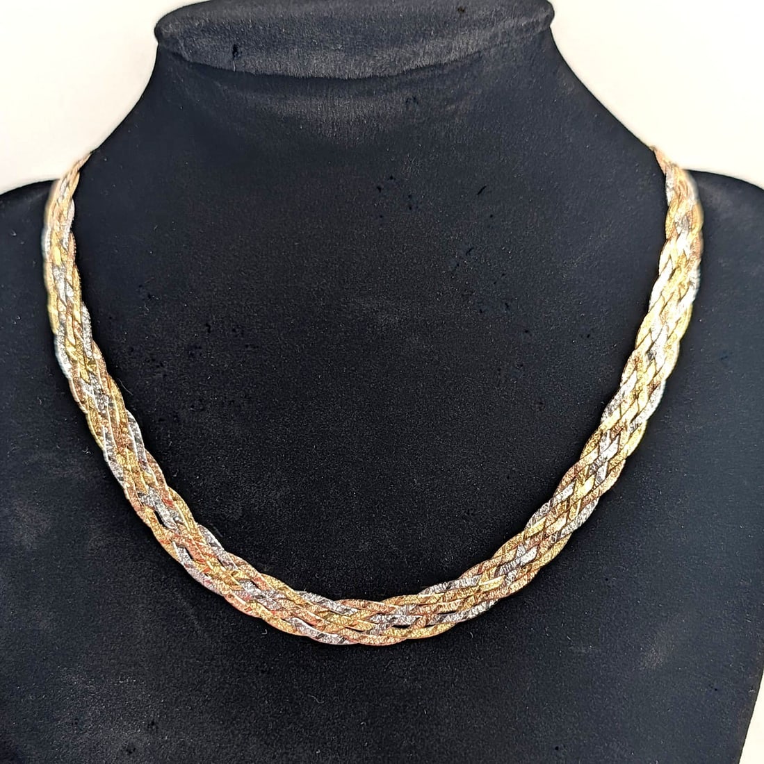 Italian 18K Gold Tri-Tone Woven Necklace, 16 in, 14.34 g (1 of 4)
