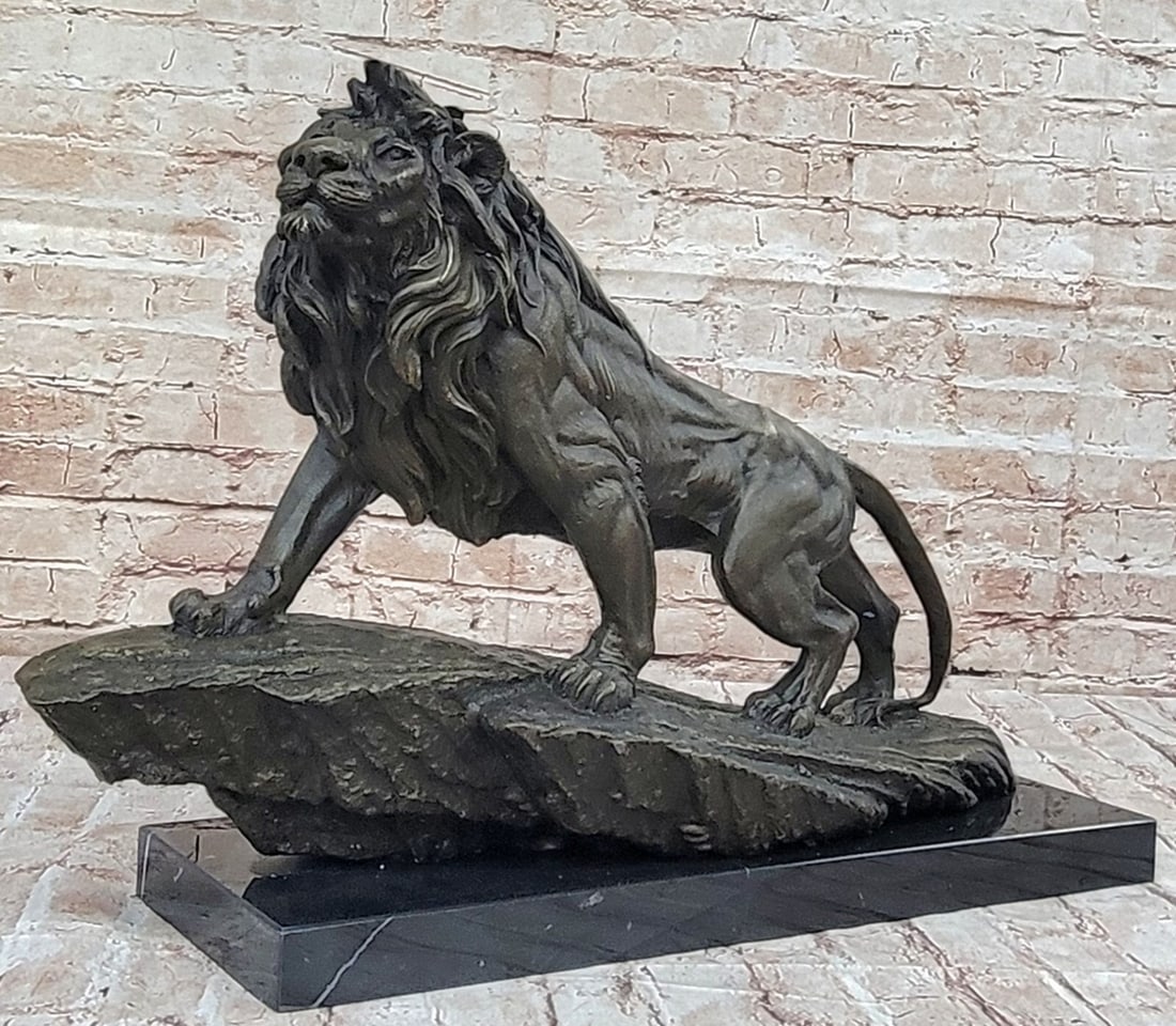 Antoine-Louis Barye Lion Bronze Sculpture on Marble Base (1 of 10)