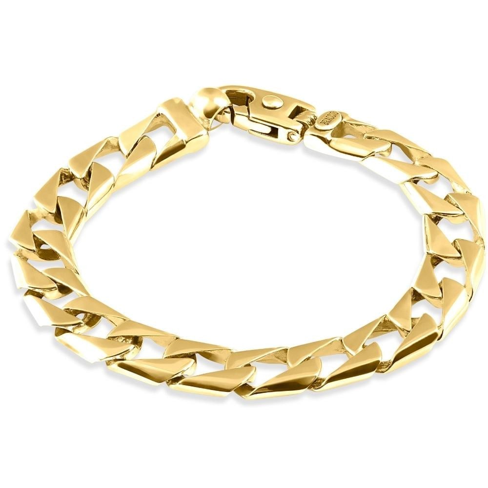 Pompeii3 Men's Wide Square Curb Link Bracelet, 8.5 in, 10.5 mm: Men's wide square curb link bracelet featuring a polished yellow-gold appearance and a secure clasp. The bracelet measures 8.5 inches in length, with approximately 10.5 mm links. The available metal