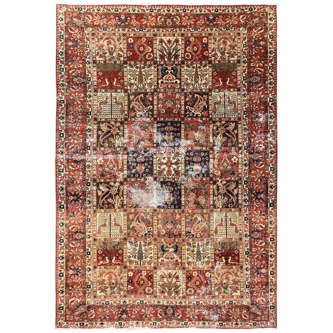 6 ft 10 x 9 ft 10 in Red Vintage Zoroastrian Garden Design Wool Hand Knotted Rug 2758 (1 of 10)