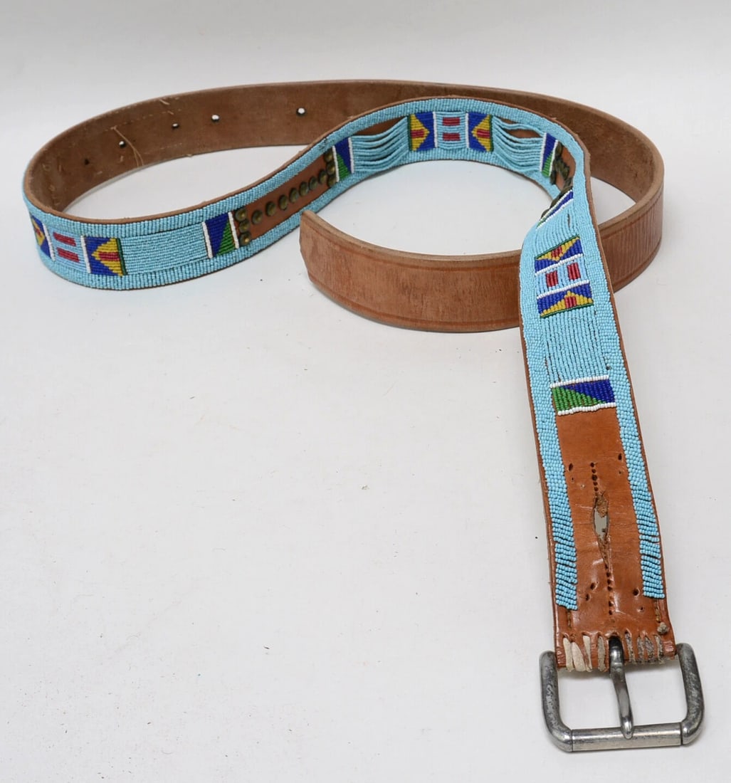 Antique Crow Beaded Harness Leather Tack Belt; c. 1890-1900 (1 of 10)