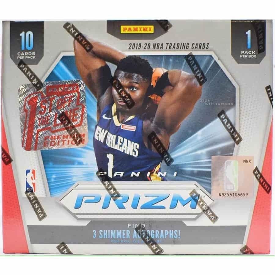 2019-20 Panini Prizm Basketball FOTL Premium Edition Box - Factory Sealed: Factory-sealed 2019-20 Panini Prizm Basketball First Off The Line Premium Edition box. Configuration includes 1 pack with 10 cards, featuring FOTL Shimmer autograph and Prizm content along with Silver