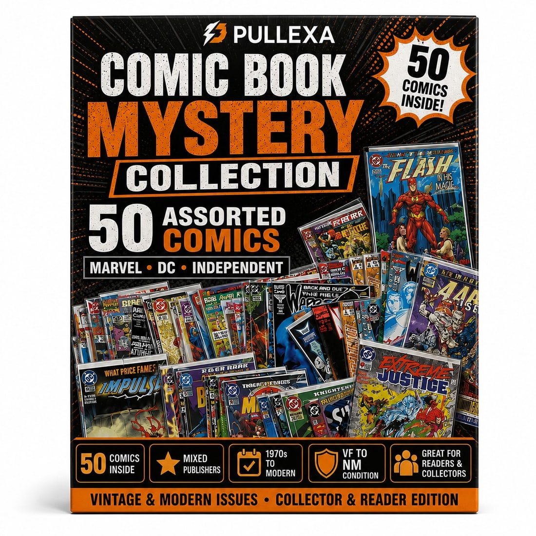 Large Assorted Comic Book Collection of 50 Marvel, DC & Independent Comics, c. 1970s-Modern (1 of 1)