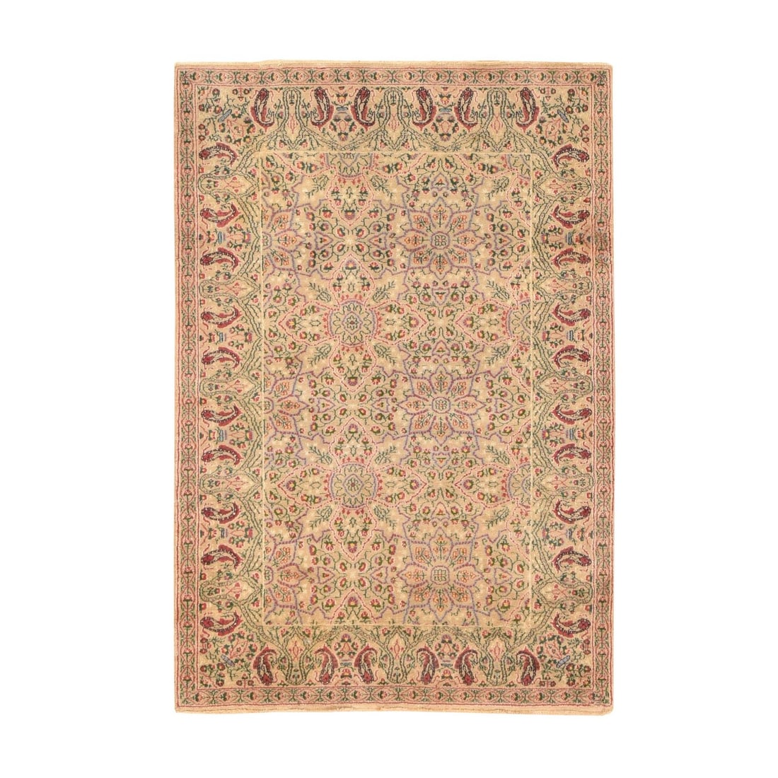 Vintage Zoroastrian Floral Wool Rug, 4 ft 1 in x 5 ft 10 in: Vintage hand-knotted wool rug measuring approximately 4 ft 1 in x 5 ft 10 in. The rug features a brown field with a Zoroastrian-inspired floral design and traditional hand-knotted construction. Refere
