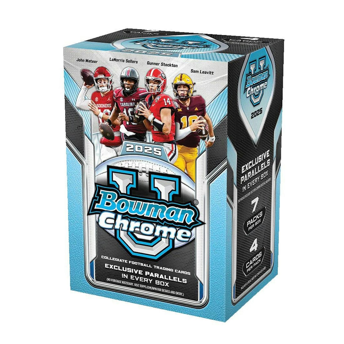 2025 Bowman University Chrome Football Blaster 40-Box Case: Each Box contains 2 Inserts, 1 Refractor Parallel, and 3 Pink Lava Refractor Exclusive Parallels, on average! Each Case contains 1 Physical Education Insert and 4 Autograph Cards, on average! Get read