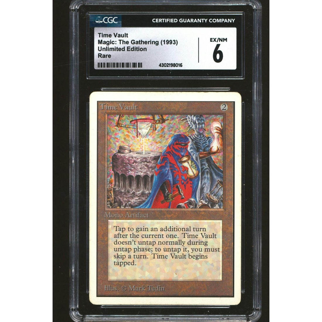 Magic the Gathering Unlimited Time Vault CGC 6 MODERATELY PLAYED MP: Manufacturer: WOTC Product: Magic the Gathering Series: Unlimited Release Date: Not Announced Specifications Manufacturer: Magic the Gathering Product: Magic the Gathering Unlimited Time Vault CGC 6 M