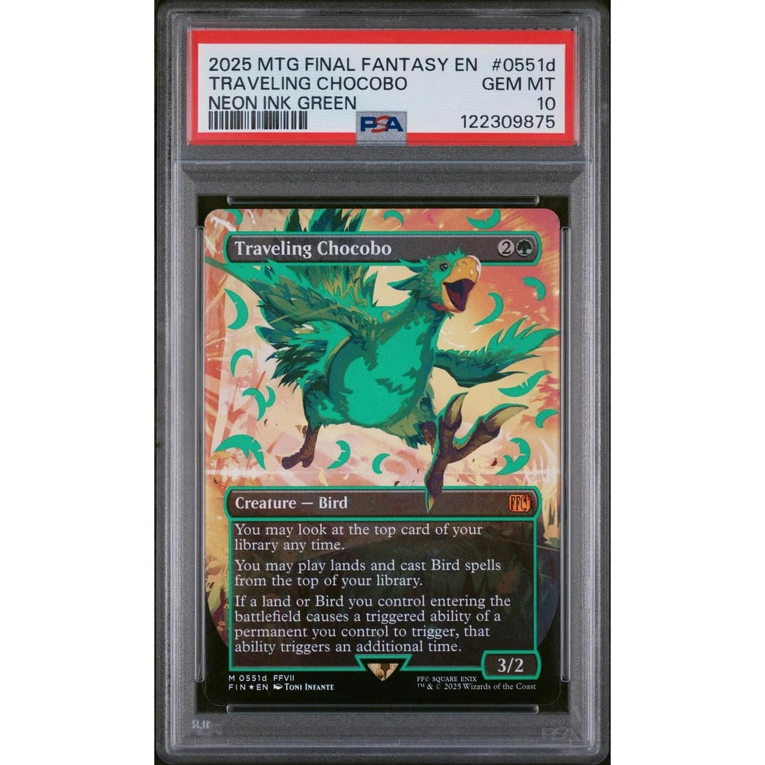 Magic the Gathering Final Fantasy Traveling Chocobo Neon Ink Green 0551d FOIL PSA 10 GEM MINT (1 of 3)