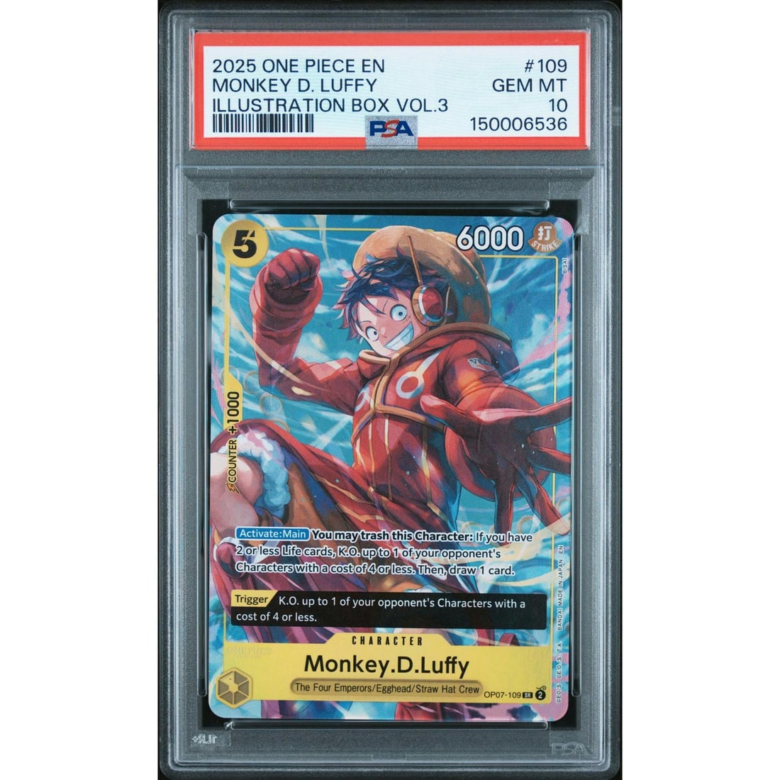 2025 One Piece Monkey D Luffy Illustration Box Vol.3 Promo #109 PSA 10 (1 of 3)