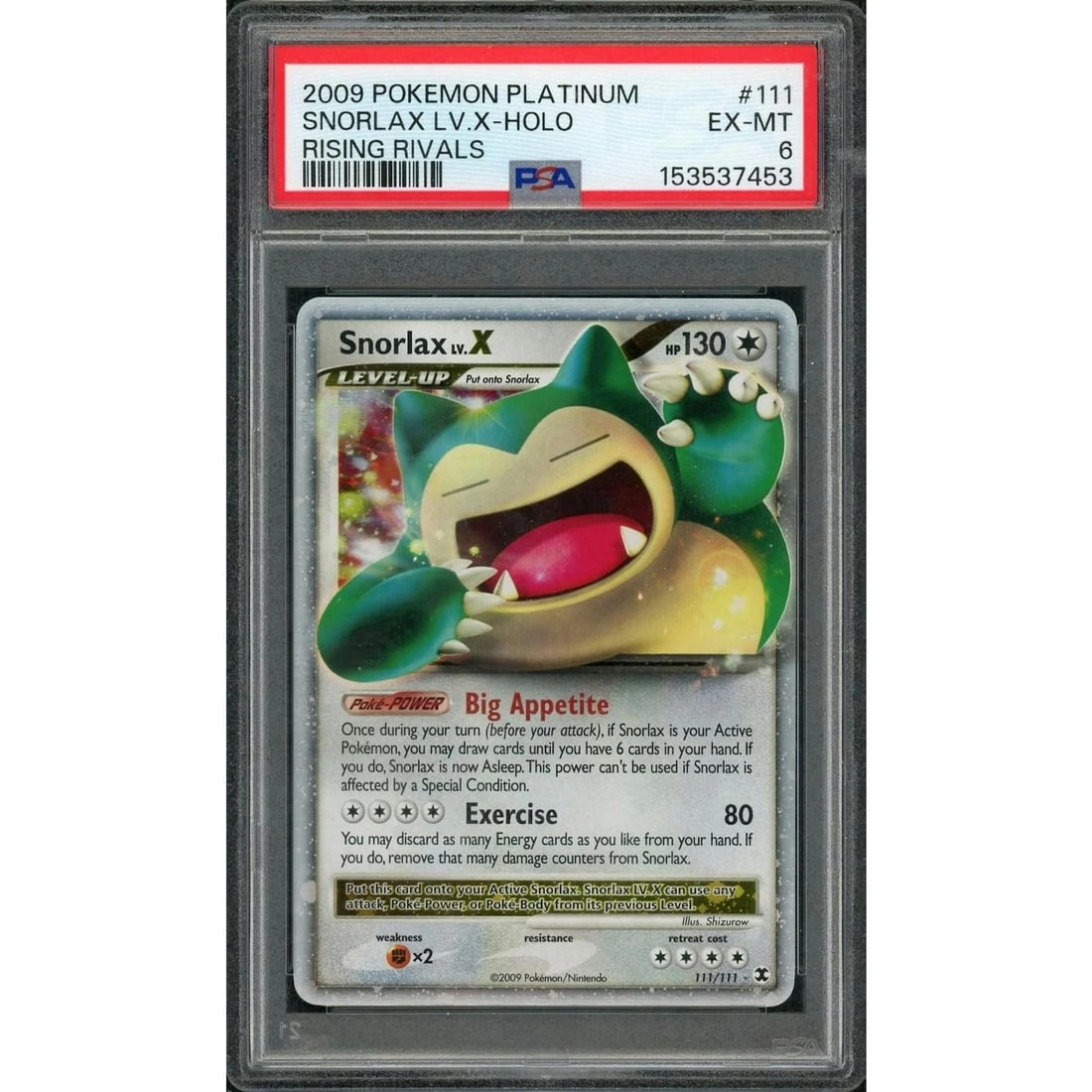 2009 Pokemon Platinum Rising Rivals Snorlax LV.X Holo #111 PSA 6 (1 of 3)