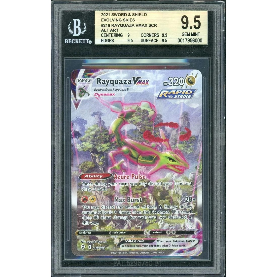 2021 Pokemon Evolving Skies Rayquaza Vmax Alternate Art #218 BGS 9.5 (1 of 3)