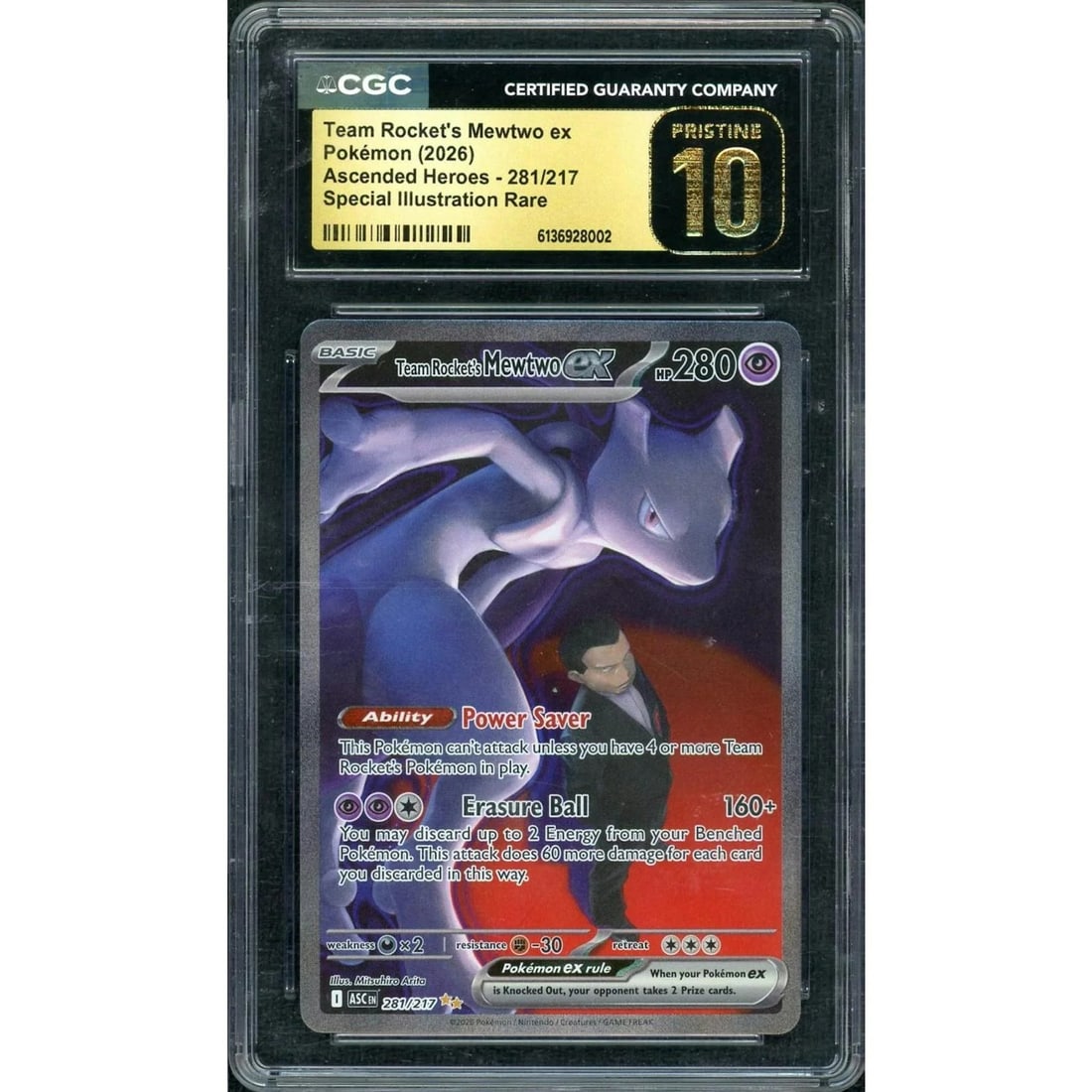 2026 Pokemon Ascended Heroes Team Rocket's Mewtwo ex SIR #281 CGC Pristine 10 (1 of 3)
