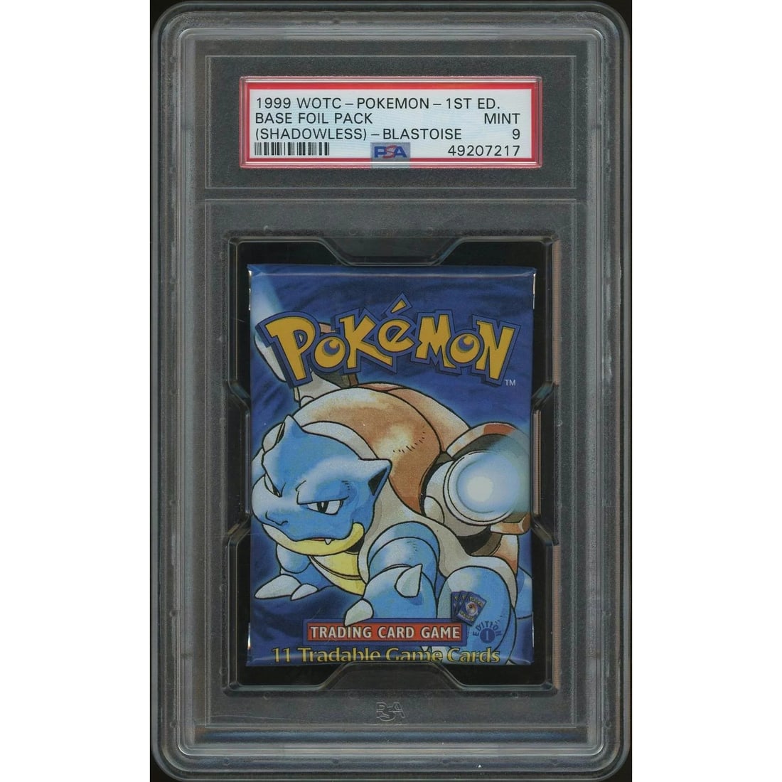 Pokemon Base Set 1st Edition Shadowless Booster Pack Blastoise Art Graded PSA 9 *217: Pokemon Base Set 1st Edition Shadowless Booster Pack Blastoise Art PSA graded 9 Manufacturer: Pokemon USA Product: Pokemon Series: Base Set UPC/Barcode: 49207217 Release Date: Not Announced Specificat