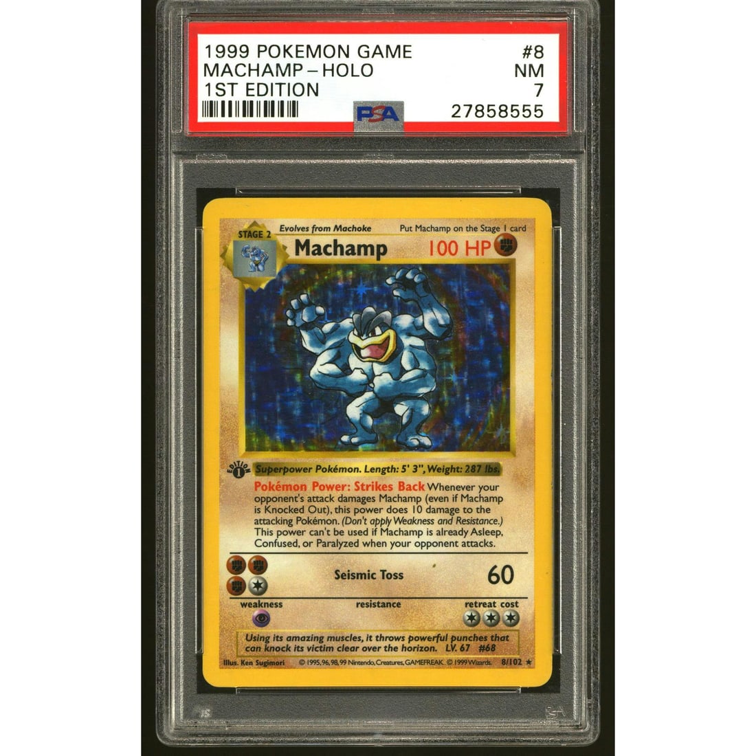 Pokemon Base Set 1st Edition Shadowless Machamp 8/102 PSA 7 (1 of 2)