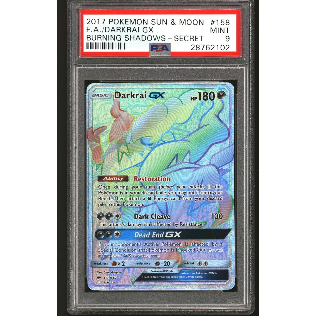 Pokemon Burning Shadows Darkrai GX 158/147 PSA 9 (1 of 2)