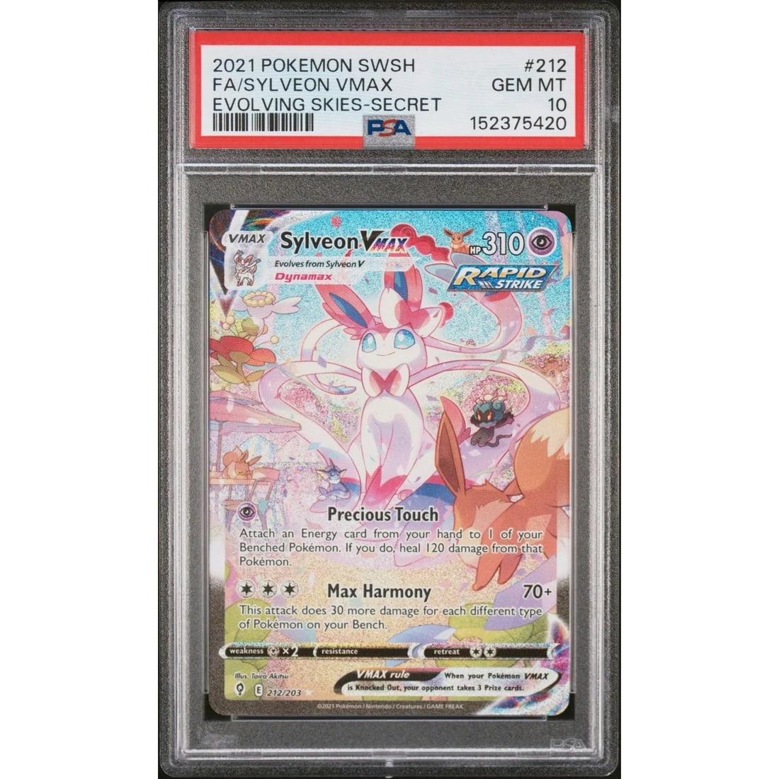 2021 Pokemon Evolving Skies Sylveon VMax Secret #212 PSA 10 (1 of 3)