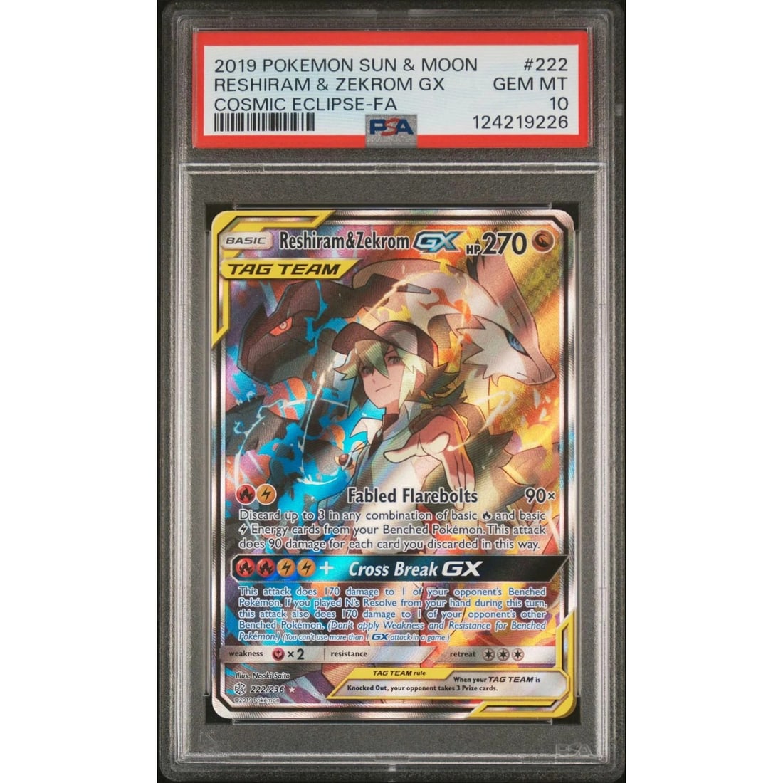 2019 Pokemon Cosmic Eclipse Reshiram & Zekrom GX Tag Team #222 PSA 10 (1 of 3)
