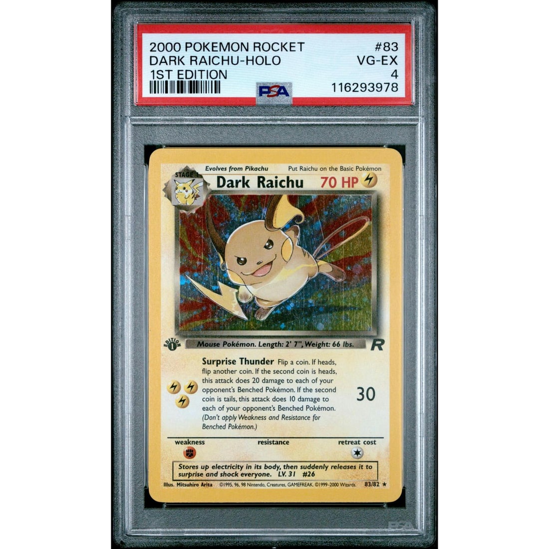 Pokemon Team Rocket 1st Edition Dark Raichu 83/82 PSA 4 (1 of 3)