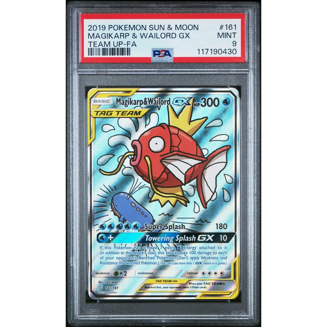 2019 Pokemon Team Up Magikarp & Wailord GX Tag Team #161 PSA 9: Manufacturer: Pokemon Product: Pokemon Series: Team Up Release Date: Not Announced Specifications Manufacturer: Pokemon Product: 2019 Pokemon Team Up Magikarp & Wailord GX Tag Team #161 PSA 9 Year: