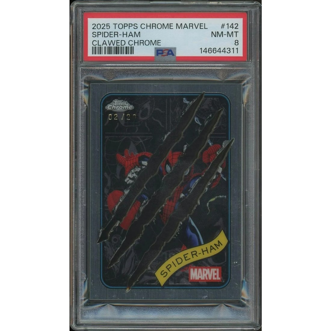2025 Topps Chrome Marvel #142 Spider-Ham Clawed Chrome Stainless Steel #02/20 PSA 8 (NM-MT): 2025 Topps Chrome Marvel #142 Spider-Ham Clawed Chrome Stainless Steel #02/20 PSA 8 (NM-MT)!!! Manufacturer: Topps Product: Series: UPC/Barcode: 146644311 Release Date: Not Announced Specifications